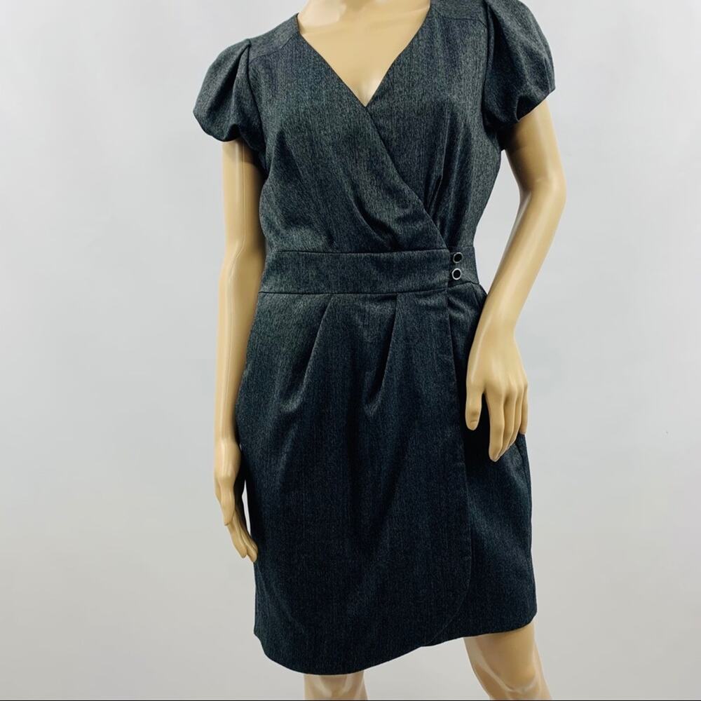 Pippa Gray Faux Wrap Dress with Cap Sleeves